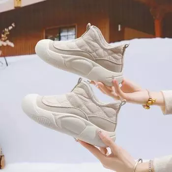 Женская хлопковая обувь, теплые зимние меховые ботильоны для женщин, удобные повседневные зимние ботинки на платформе, женские короткие ботиночки без застежек 35 коричневый