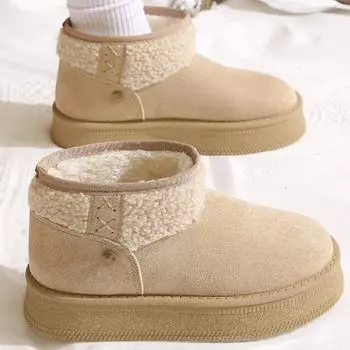 Женская хлопковая обувь, зимняя теплая плюшевая повседневная обувь на плоской подошве, удобные высокие ботинки для спорта на открытом воздухе для женщин 35