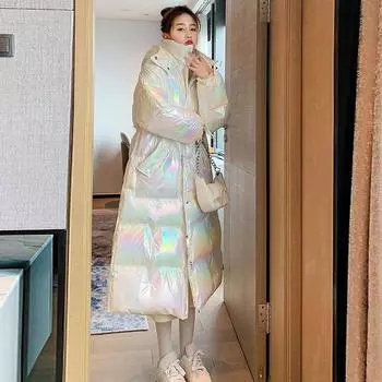 Женская хлопковая одежда с мягкой подкладкой, новая красочная утолщенная куртка длиной до колена S белый