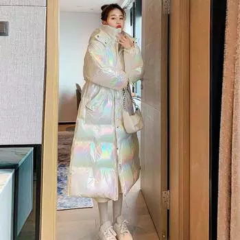 Женская хлопковая одежда с мягкой подкладкой, новая красочная утолщенная куртка длиной до колена S белый