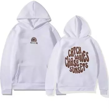 Женская хлопковая одежда с принтами «Catch Waves Chase Sunsets», математический повседневный свитшот, индивидуальные флисовые топы, толстовки для пар с круглым вырезом S белый