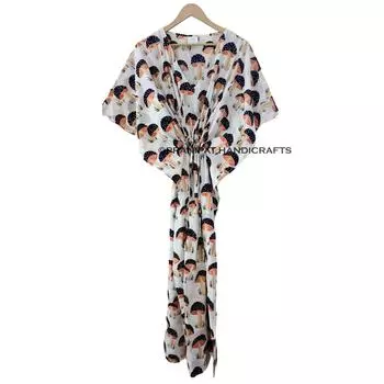 Женская хлопковая одежда в стиле хиппи, летняя черная одежда для сна с грибным принтом, длинное платье-кафтан макси CKFTN-SCRN-FULL-BUYIT-108