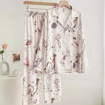 Женская хлопковая пижама в стиле пижамы, свободная ночная рубашка, осенние женские брюки с длинными рукавами, кардиган, брюки, пижамный комплект M