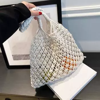 Женская хлопковая пляжная сумка-тоут, повседневная, ажурная, однотонная, мягкая, вместительная, дорожная сумка через плечо 35x38cm бежевый