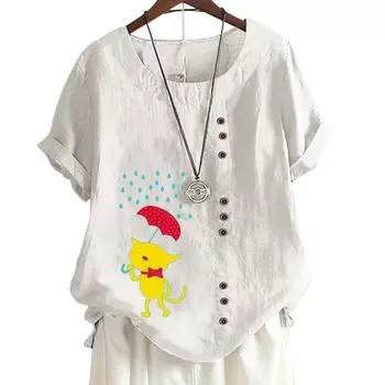 Женская хлопковая повседневная футболка с 7 милыми рисунками животных, круглым вырезом, короткими рукавами, S-5XL S