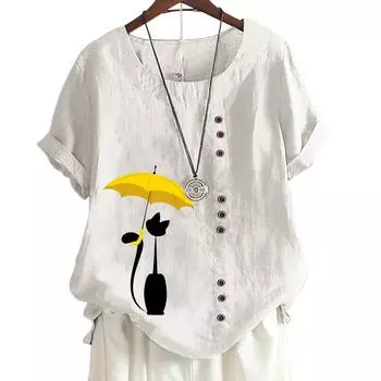 Женская хлопковая повседневная футболка с 7 милыми рисунками животных, круглым вырезом, короткими рукавами, S-5XL S