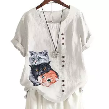 Женская хлопковая повседневная футболка с 7 милыми рисунками животных, круглым вырезом, короткими рукавами, S-5XL S