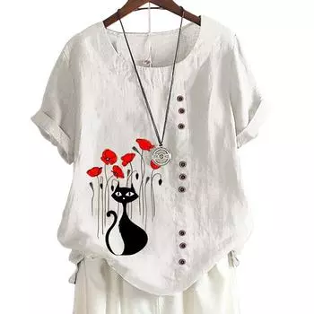 Женская хлопковая повседневная футболка с 7 милыми рисунками животных, круглым вырезом, короткими рукавами, S-5XL S