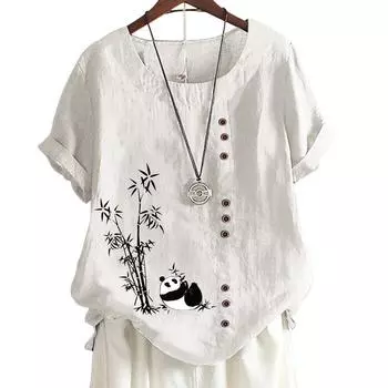 Женская хлопковая повседневная футболка с круглым вырезом - топы с короткими рукавами и принтом панды S