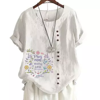 Женская хлопковая повседневная футболка с круглым вырезом и короткими рукавами — 6 стильных узоров S