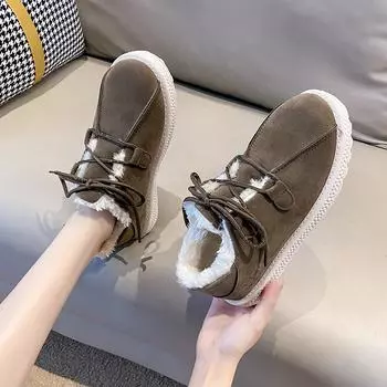 Женская хлопковая повседневная обувь Tide Trend, водонепроницаемая и нескользящая теплая зимняя обувь для прогулок в помещении и на открытом воздухе 35 чёрный