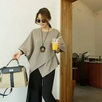 Женская хлопковая рубашка с неровным подолом, летняя новая свободная тонкая футболка в стиле ретро с короткими рукавами S белый