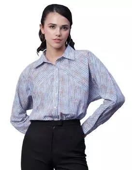 Женская хлопковая рубашка в полоску с принтом Moomaya, застежка на пуговицах, воротник, лето 2XL синий