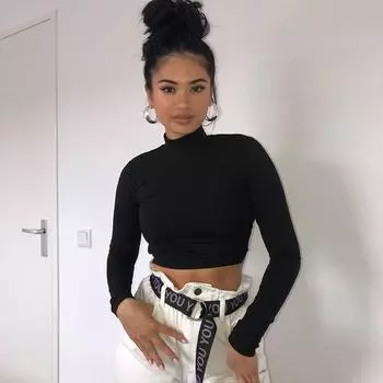 Женская хлопковая сексуальная футболка с открытой спиной, топы с длинными рукавами Harajuku, облегающие уличные трикотажные футболки S чёрный