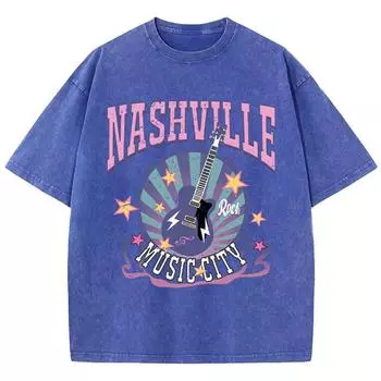Женская хлопковая стираная футболка Nashville Music City Prints с коротким рукавом, летняя футболка большого размера, модная уличная одежда S