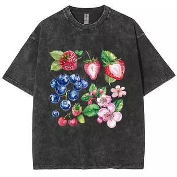 Женская хлопковая стираная футболка с летним принтом фруктов, футболки большого размера, уличные топы, модная одежда с круглым вырезом в стиле ретро, свободная S