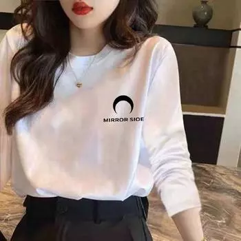 Женская хлопковая свободная футболка с круглым вырезом и длинным рукавом, модная нижняя рубашка с принтом S