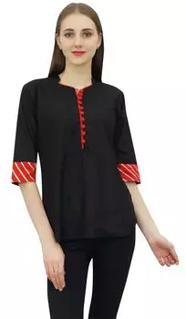 Женская хлопковая туника Bimba с длинными рукавами и воротником на пуговицах, черный топ-10 10 чёрный