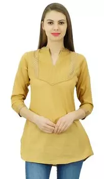 Женская хлопковая туника Pphagun с 3 и 4 рукавами, летняя верхняя индийская этническая блузка 10 бежевый