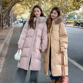 Женская хлопковая утепленная одежда Зимняя новая корейская версия Средняя и длинная хлопковая одежда длиной до колена Женская теплая куртка M чёрный