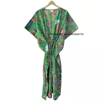 Женская хлопковая зеленая летняя одежда для сна, пляжная накидка, длинное платье-кафтан с принтом Мукат CKFTN-SCRN-FULL-BUYIT-172