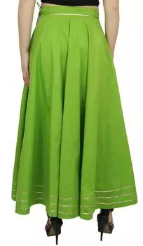 Женская хлопковая зеленая юбка Bimba Gota Patti Design Drawstring Tassel Waist-L Large зелёный