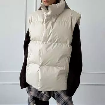 Женская хлопковая жилетка куртка осень и зима новая свободная спортивная и досуговая майка хлопковая куртка куртка L бежевый