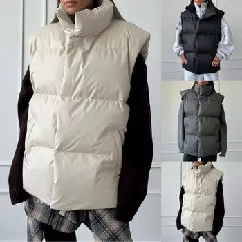 Женская хлопковая жилетка куртка осень и зима новая свободная спортивная и досуговая майка хлопковая куртка куртка L бежевый