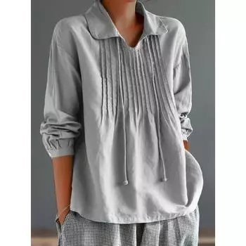 Женская хлопково-льняная блузка на весну и осень, белая, зеленая, синяя, свободный верх, плиссированные блузки с воротником с лацканами и длинными рукавами S жёлтый