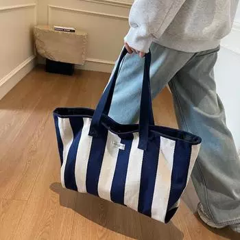 Женская холщовая сумка через плечо с полосатым принтом, большая вместительная сумка-тоут, сумка для покупок красный