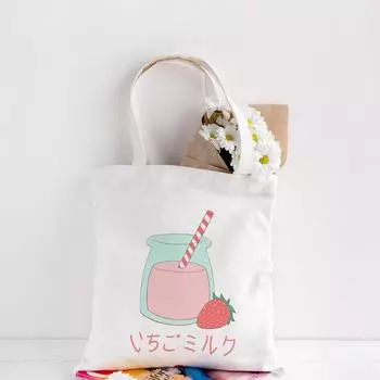 Женская холщовая сумка через плечо, шикарная клубничная сумка для покупок, женская сумка, многоразовая сумка-тоут