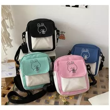 Женская холщовая сумка для девушек-студенток, сумка через плечо, корейская мода, маленькая сумка-мессенджер через плечо, женские сумки, сумка для телефона, кошелек чёрный