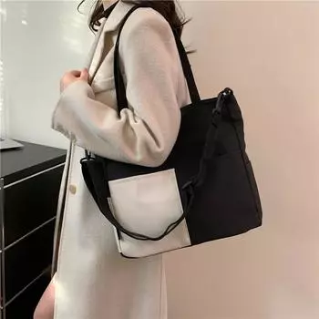 Женская холщовая сумка контрастного цвета, большая вместительная сумка через плечо синий