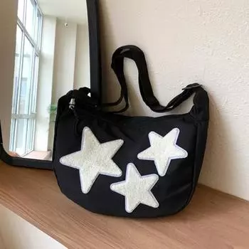 Женская холщовая сумка-мессенджер через плечо сумка-слинг сумка-хобо сумка-мешок с пентаграммой на молнии сумка-тоут студенческая сумка-книжка чёрный