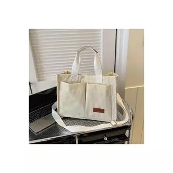 Женская холщовая сумка на плечо кремового цвета