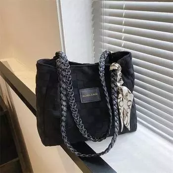 Женская холщовая сумка на плечо Повседневная сумка-багет Сумка-тоут Клетчатый шарф Сумка-портфель 27x27x10cm бежевый