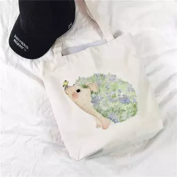 Женская холщовая сумка на плечо с милым ежиком, большая сумка Harajuku, женская сумка на плечо в стиле абстрактного искусства, новая повседневная сумка большой вместимости. 24*26cm