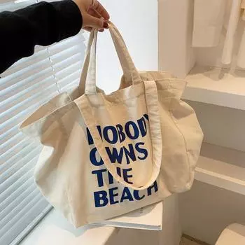 Женская холщовая сумка, простая дизайнерская сумка через плечо, ленивый стиль, женская сумка-шоппер с буквенным принтом, холщовая сумка-тоут (30cm<Max Length<50cm) бежевый