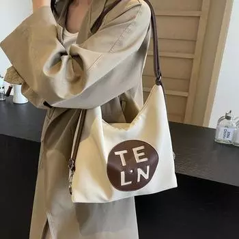 Женская холщовая сумка с буквенным принтом, многофункциональная студенческая сумка через плечо, рюкзак бежевый