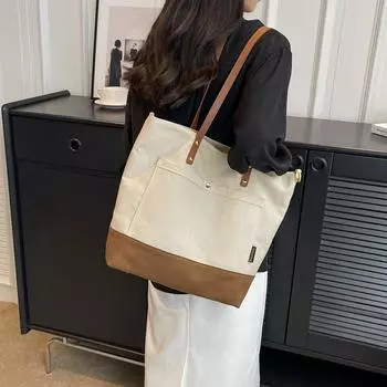 Женская холщовая сумка с контрастной строчкой, сумка через плечо, большая сумка красный