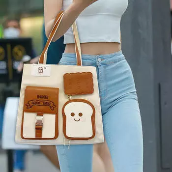 Женская холщовая сумка-тоут с большой емкостью на молнии через плечо для путешествий коричневый