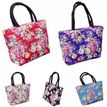 Женская холщовая сумка-тоут с принтом роз и цветком через плечо синий