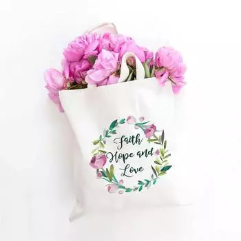 Женская Холстовая Сумка Холст Сумка Для Покупок Эко Письмо Цветочная Сумка Большая Сумка Книга Сумка Многоразовые Продуктовые Женские Сумки-Покупатели 24*26cm