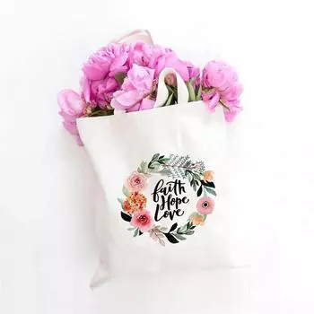 Женская Холстовая Сумка Холст Сумка Для Покупок Эко Письмо Цветочная Сумка Большая Сумка Книга Сумка Многоразовые Продуктовые Женские Сумки-Покупатели 24*26cm