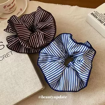 «Женская художественная многослойная полосатая плиссированная резинка для волос — аксессуар для высокого конского хвоста в свежем стиле» Hairband синий