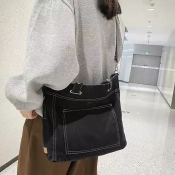 Женская художественная студенческая джинсовая сумка через плечо, японская сумка через плечо в стиле Харадзюку для девочек, корейская версия, повседневная сумка в стиле Instagram в стиле ретро