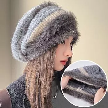 Женская и девчачья цветная защитная шерстяная шапка для ушей, ветрозащитная вязаная шапка, утолщенные шапочки-бини, мягкие модные аксессуары