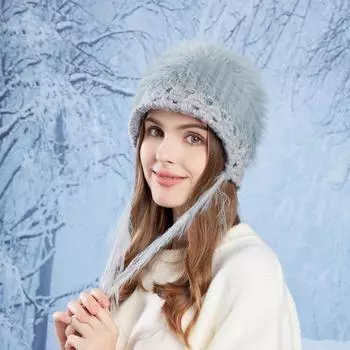 Женская и девчачья моющаяся ручная работа меховая уличная холодостойкая зимняя теплая разноцветная шапка с крючком