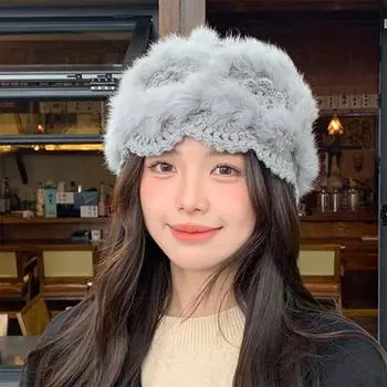 Женская и Девочки Мягкий Искусственный Мех Кролика Открытый Однотонный Зимний Теплый Моющийся Крючок Цветок Шапка