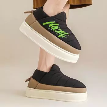 Женская и мужская домашняя обувь, тапочки из водонепроницаемой ткани, зимняя теплая флисовая подкладка, домашние ботинки на толстой противоскользящей подошве 36-37 зелёный